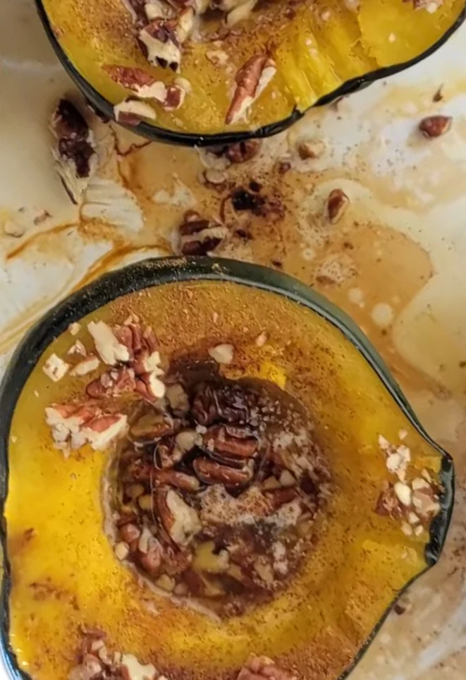 Delicious Maple Pecan Roasted Acorn Squash Recipe finished dish
