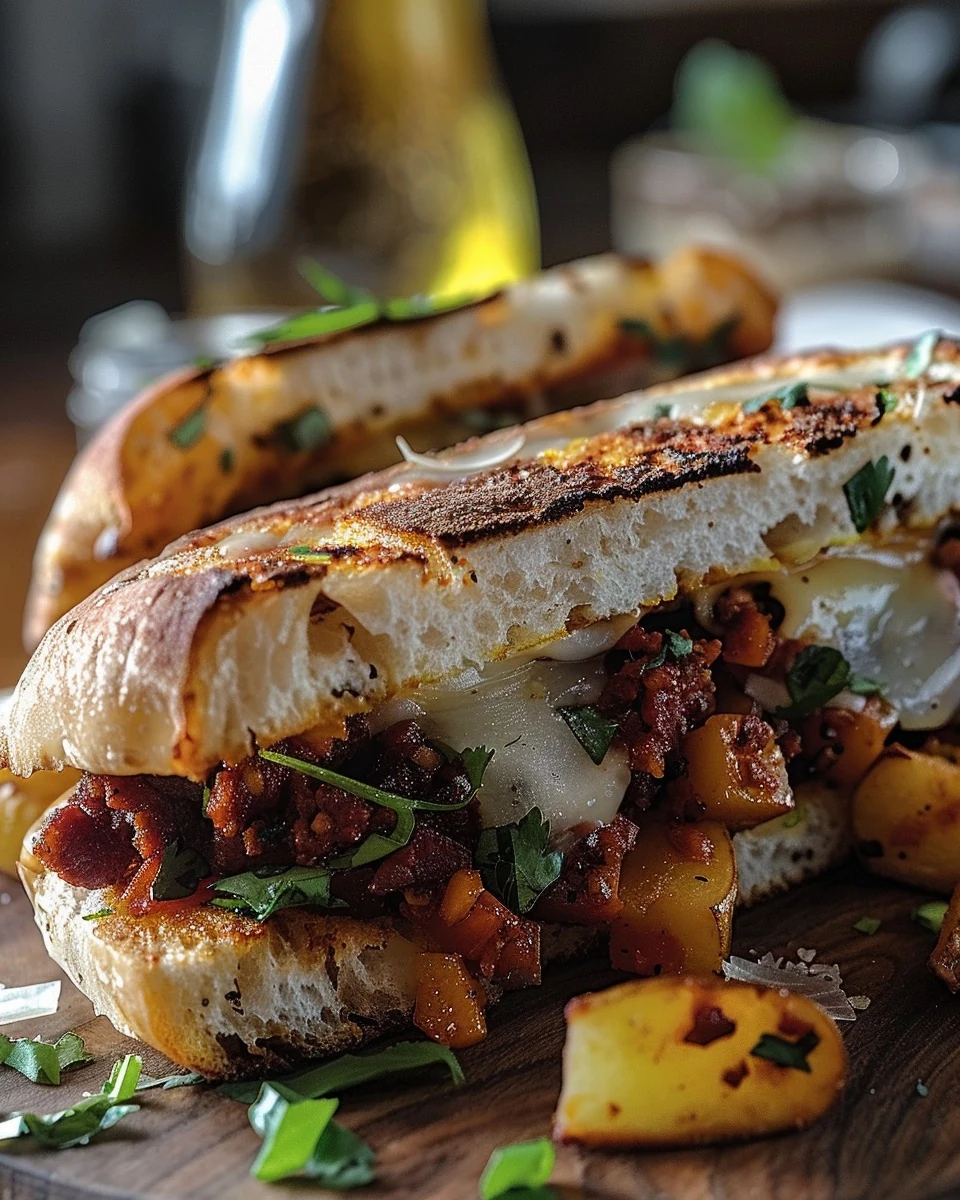 Delicious Mexican Chorizo and Potato Pressed Sandwich Recipe finished dish