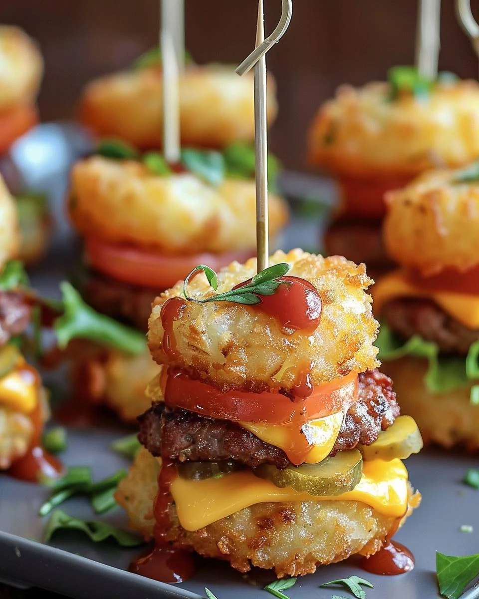 Delicious Mini Tater Tot Cheeseburgers Recipe finished dish