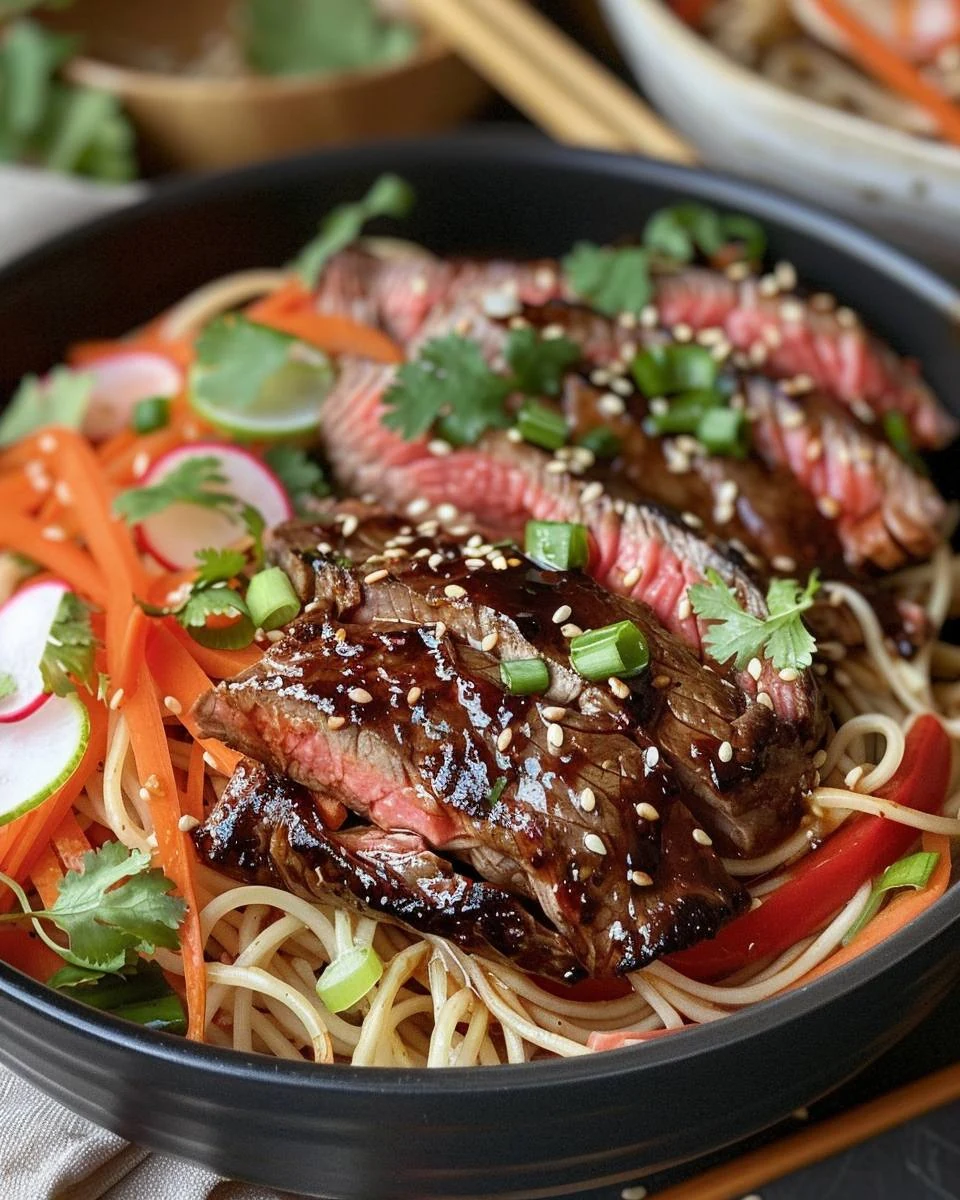 Delicious Miso Steak with Noodle Salad Recipe finished dish