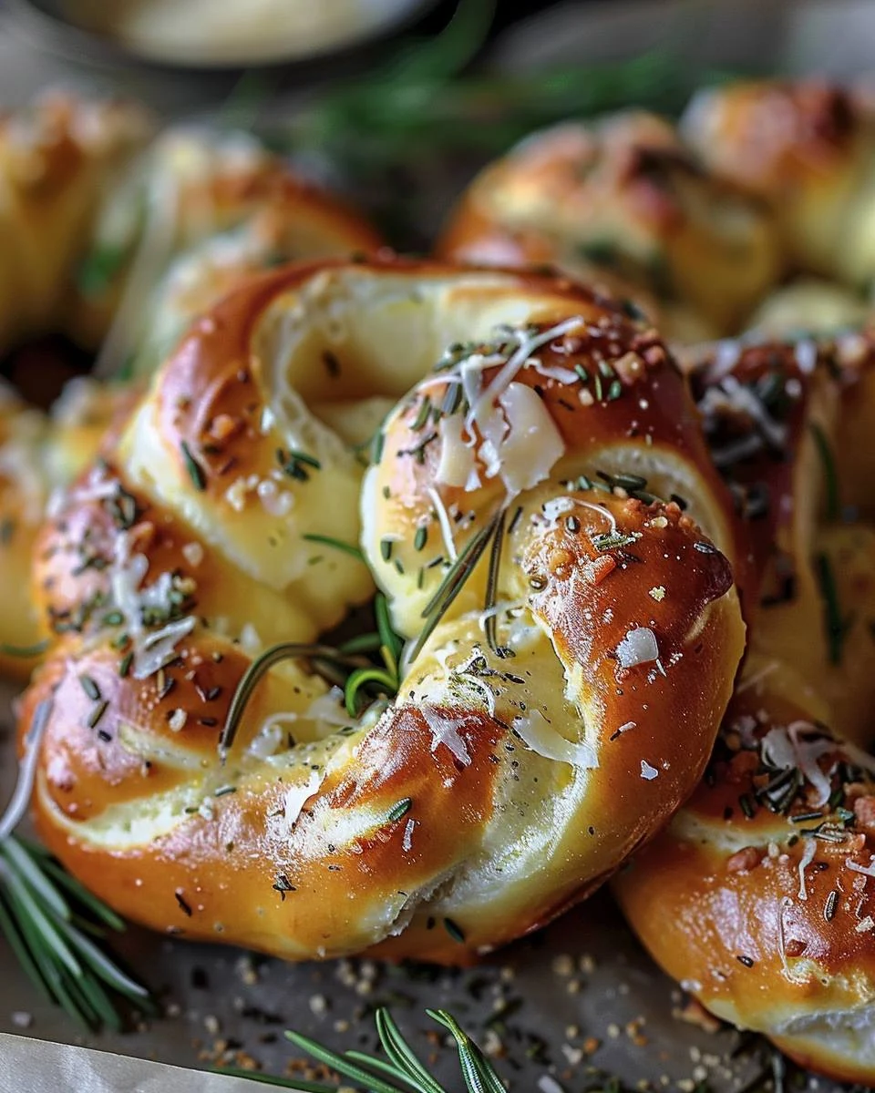 Delicious Mozzarella Stuffed Rosemary and Parmesan Soft Pretzels Recipe finished dish