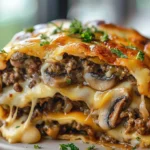 Delicious Mushroom Cheeseburger Casserole Recipe finished dish