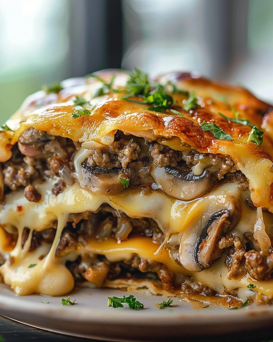 Delicious Mushroom Cheeseburger Casserole Recipe finished dish