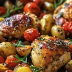Delicious One-Pan Chicken Tomato and Potatoes Recipe finished dish