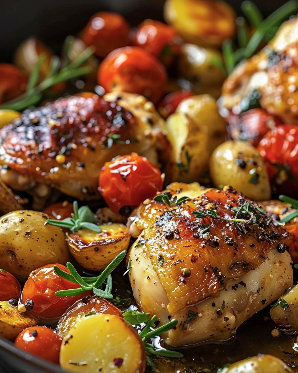 Delicious One-Pan Chicken Tomato and Potatoes Recipe finished dish