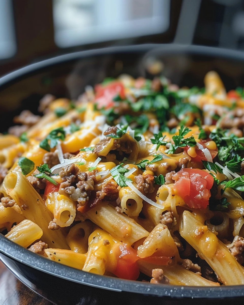 Delicious One-Pot Cheeseburger Pasta Recipe finished dish