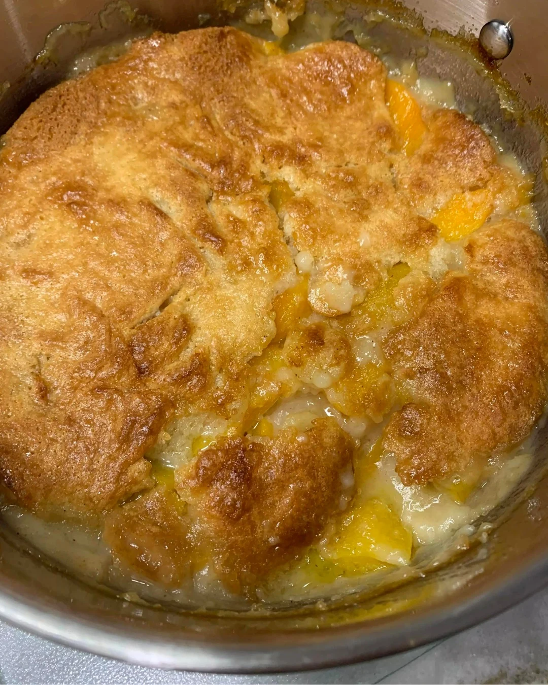 Delicious Peach Cobbler Baked French Toast Recipe finished dish