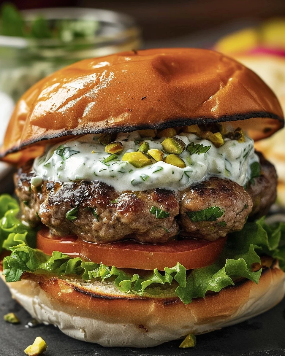 Delicious Pistachio Lamb Burger with Tzatziki Recipe finished dish