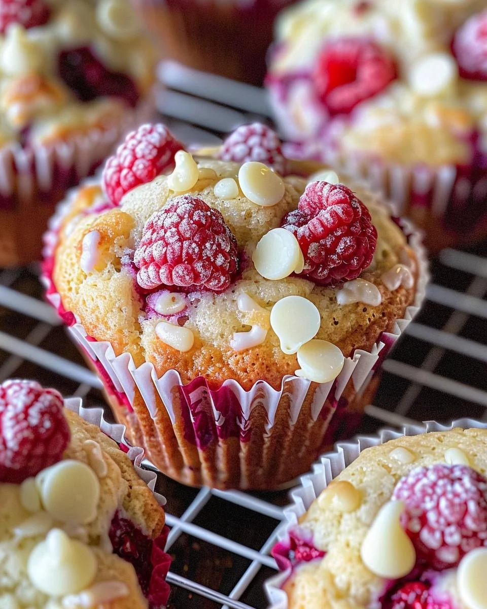 Delicious Raspberry White Chocolate Chip Muffins Recipe finished dish