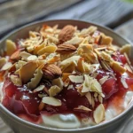 Delicious Rhubarb Compote with Yogurt & Almonds Recipe finished dish