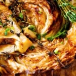 Delicious Roasted Cabbage Wedges with Onion Dijon Sauce finished dish