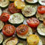 Delicious Roasted Garlic Parmesan Zucchini Squash and Tomatoes finished dish