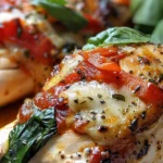 Delicious Roasted Red Pepper Spinach and Mozzarella Stuffed Chicken finished dish