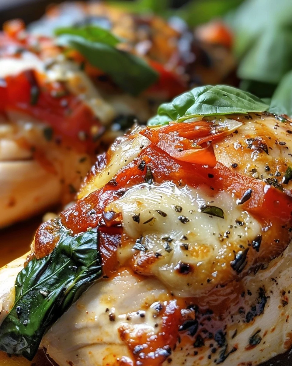 Delicious Roasted Red Pepper Spinach and Mozzarella Stuffed Chicken finished dish