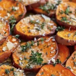 Delicious Roasted Sweet Potatoes with Garlic and Parmesan finished dish