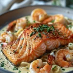 Delicious Salmon and Shrimp Alfredo Recipe finished dish