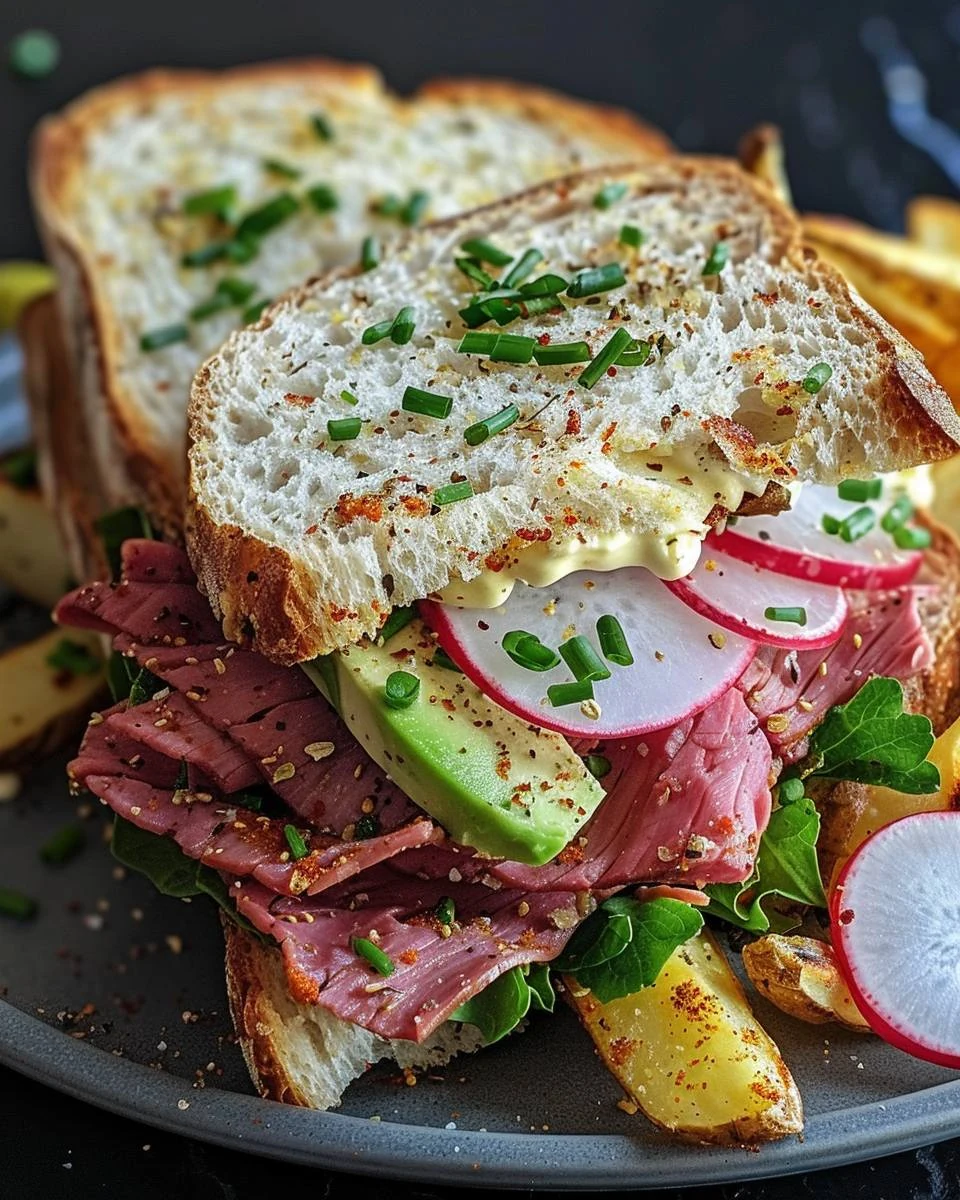 Delicious Salt Beef Club with Cajun Fries Recipe finished dish