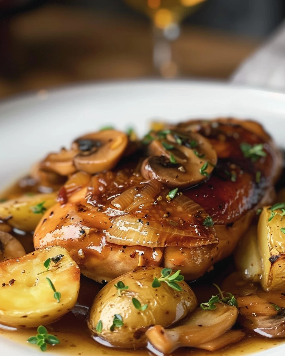 Delicious Savory Chicken with Mushrooms and Potatoes Recipe finished dish
