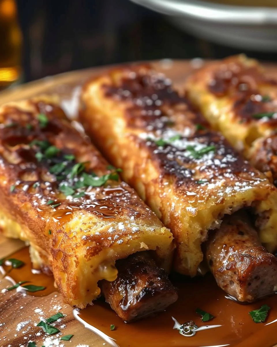 Delicious Savory Sausage and Maple French Toast Roll-Ups Recipe finished dish