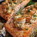 Delicious Savory Seafood Stuffed Salmon Recipe finished dish