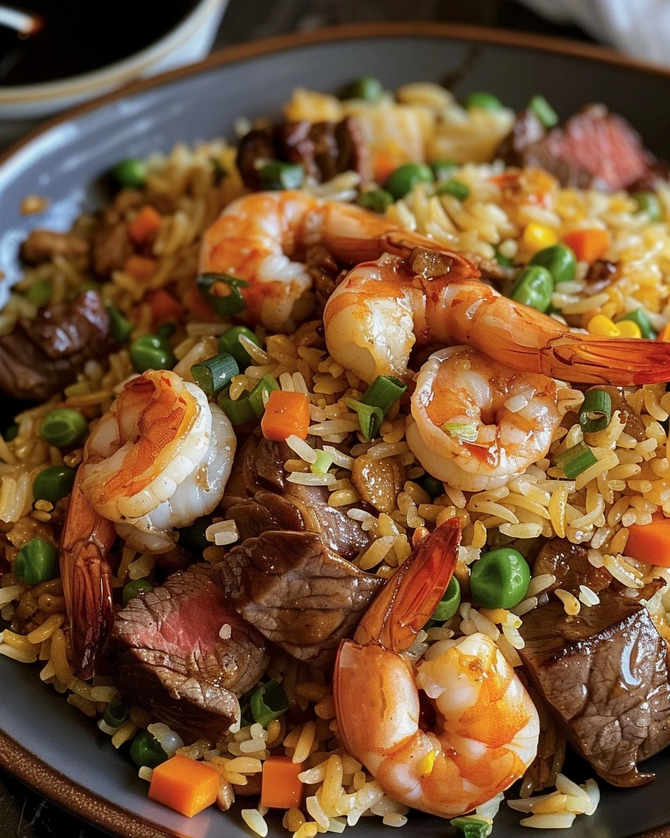 Delicious SHRIMP STEAK FRIED RICE Recipe to Try Today finished dish