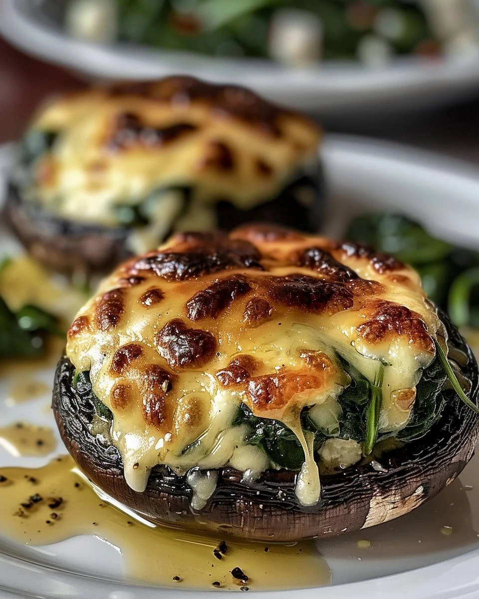 Delicious Spinach and Cheese Stuffed Portobello Mushroom Recipe finished dish