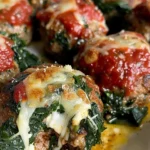 Delicious Spinach Garlic Meatballs Stuffed With Mozzarella finished dish
