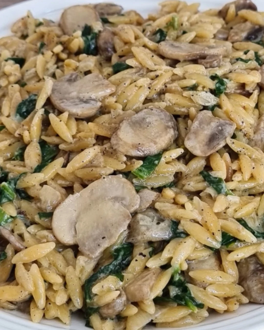 Delicious Spinach Mushroom Orzo Recipe finished dish
