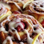 Delicious Strawberry Cinnamon Rolls with Lemon Cream Cheese Glaze finished dish