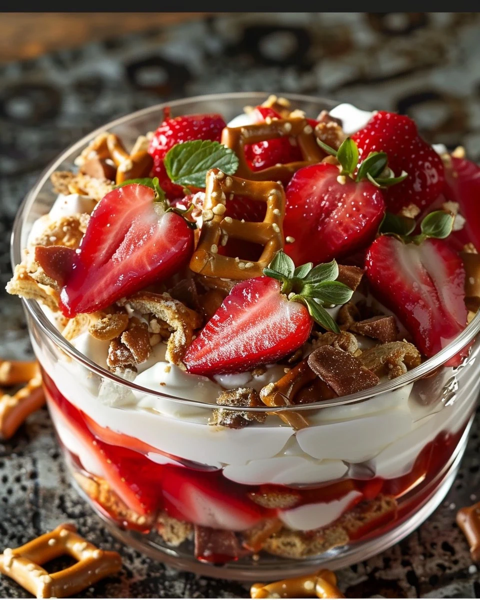 Delicious Strawberry Pretzel Salad Recipe to Try finished dish