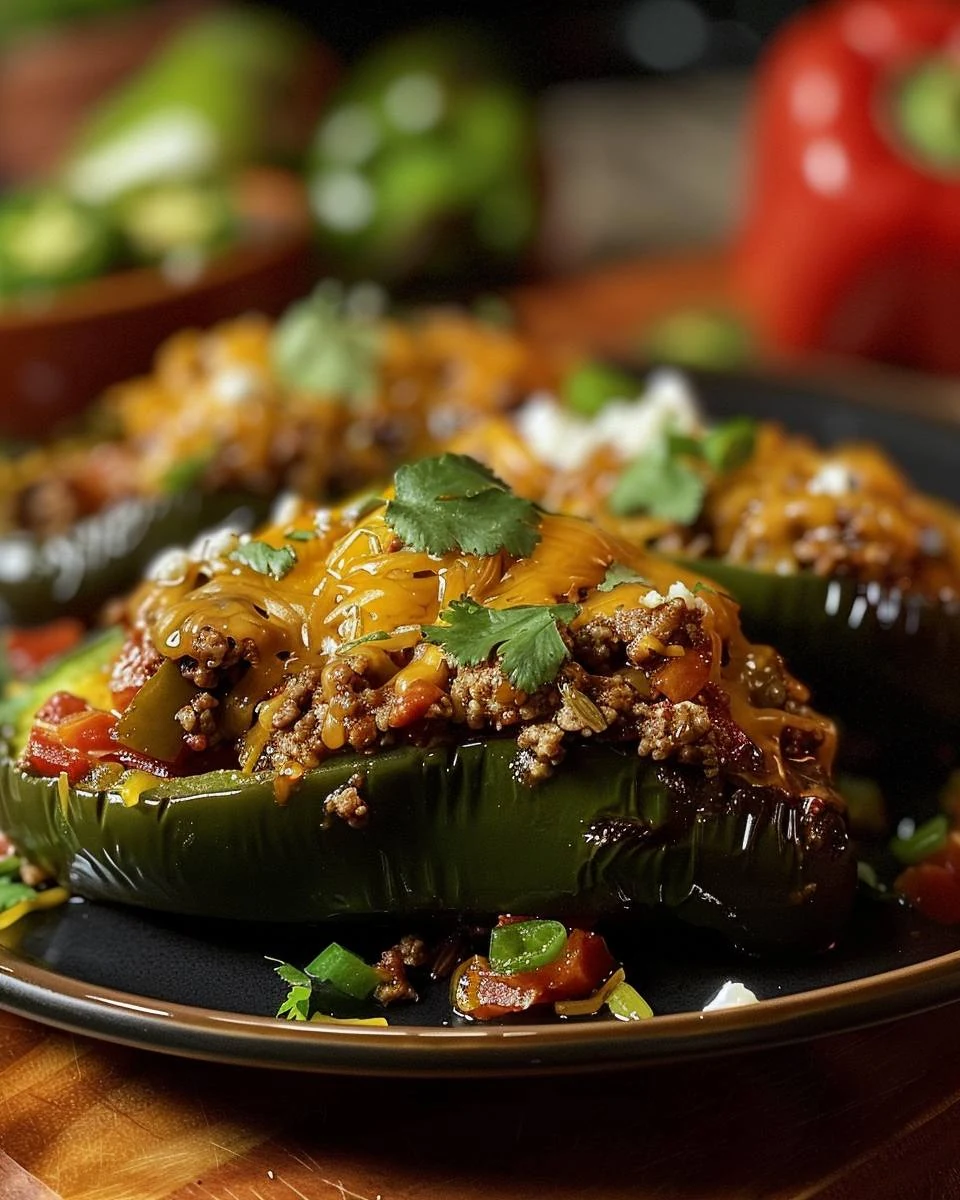 Delicious Taco Stuffed Poblano Peppers Recipe finished dish