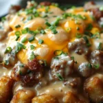 Delicious Tater Tot Breakfast Bowl with Sausage Gravy Recipe finished dish