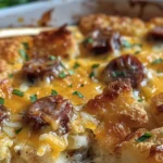 Delicious TATER TOT SAUSAGE BREAKFAST CASSEROLE Recipe finished dish