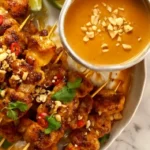 Delicious Thai Chicken Satay Skewers with Peanut Sauce finished dish
