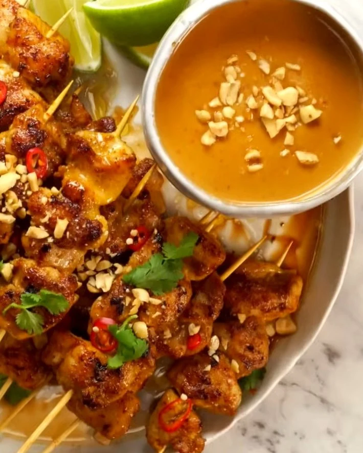 Delicious Thai Chicken Satay Skewers with Peanut Sauce finished dish