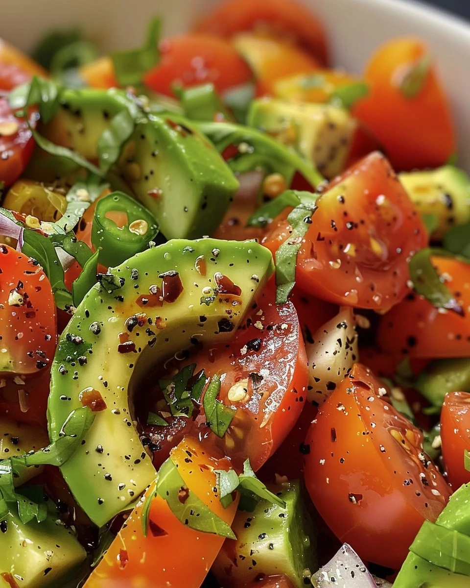 Delicious Tomato Avocado Salad Recipe finished dish