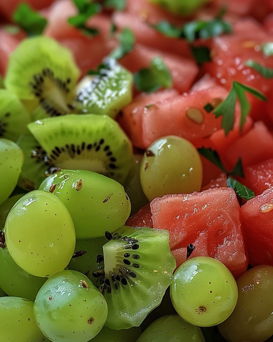 Delicious Watermelon Kiwi and Green Grape Salad Recipe finished dish