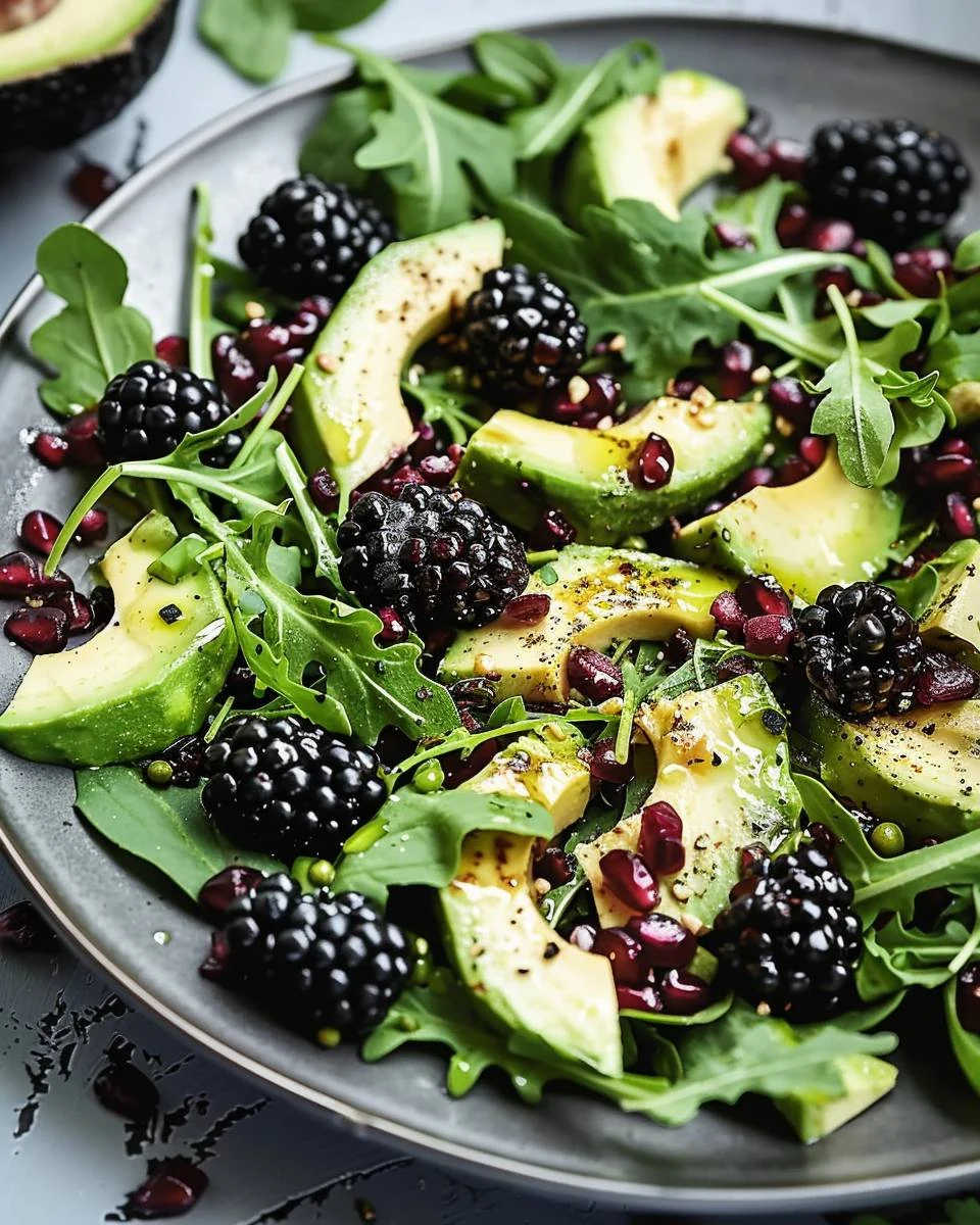 Delightful Blackberry Avocado and Arugula Salad Recipe finished dish