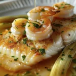 Delightful Dover Sole with Buttered Leeks & Shrimps Recipe finished dish