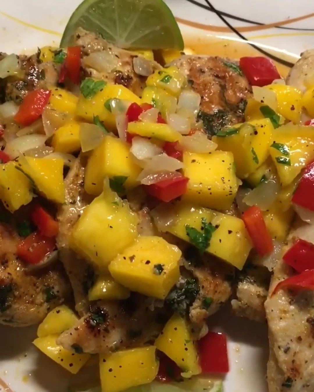 Delightful Grilled Citrus Chicken with Mango Avocado Salsa finished dish