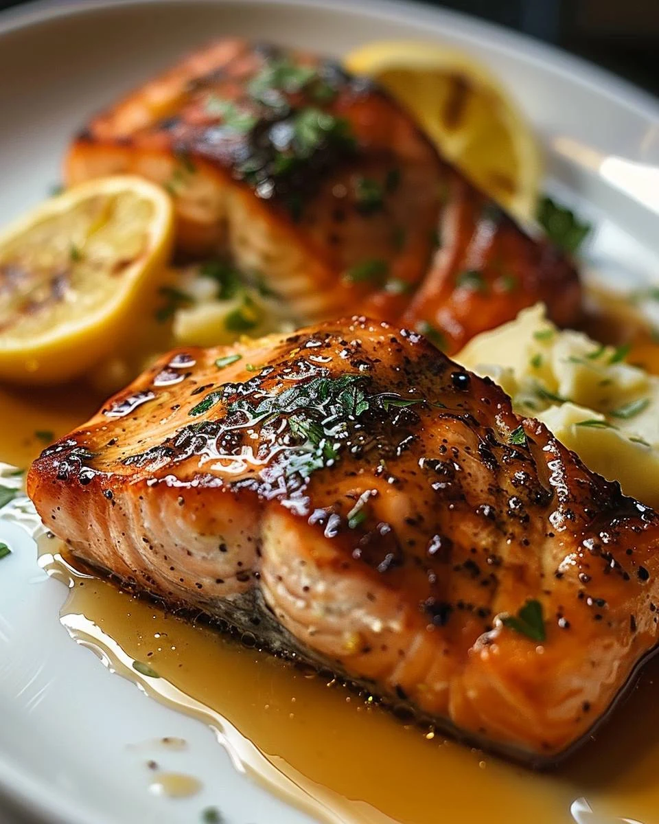 Delightful Honey Lemon Butter Salmon Recipe finished dish