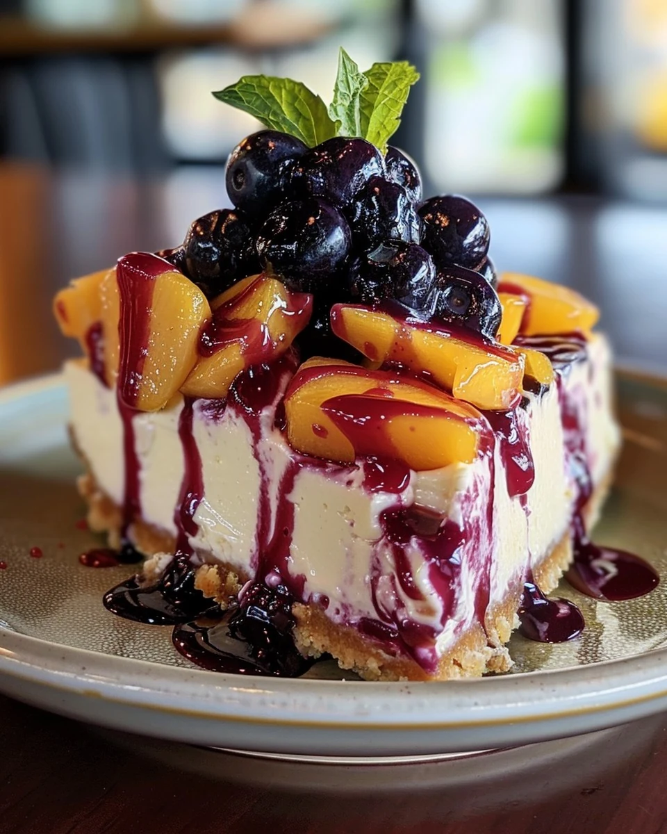 Delightful No-Bake Peach Blueberry Cheesecake Recipe finished dish