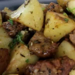 Easy Air Fryer Garlic Butter Steak Bites and Potatoes finished dish