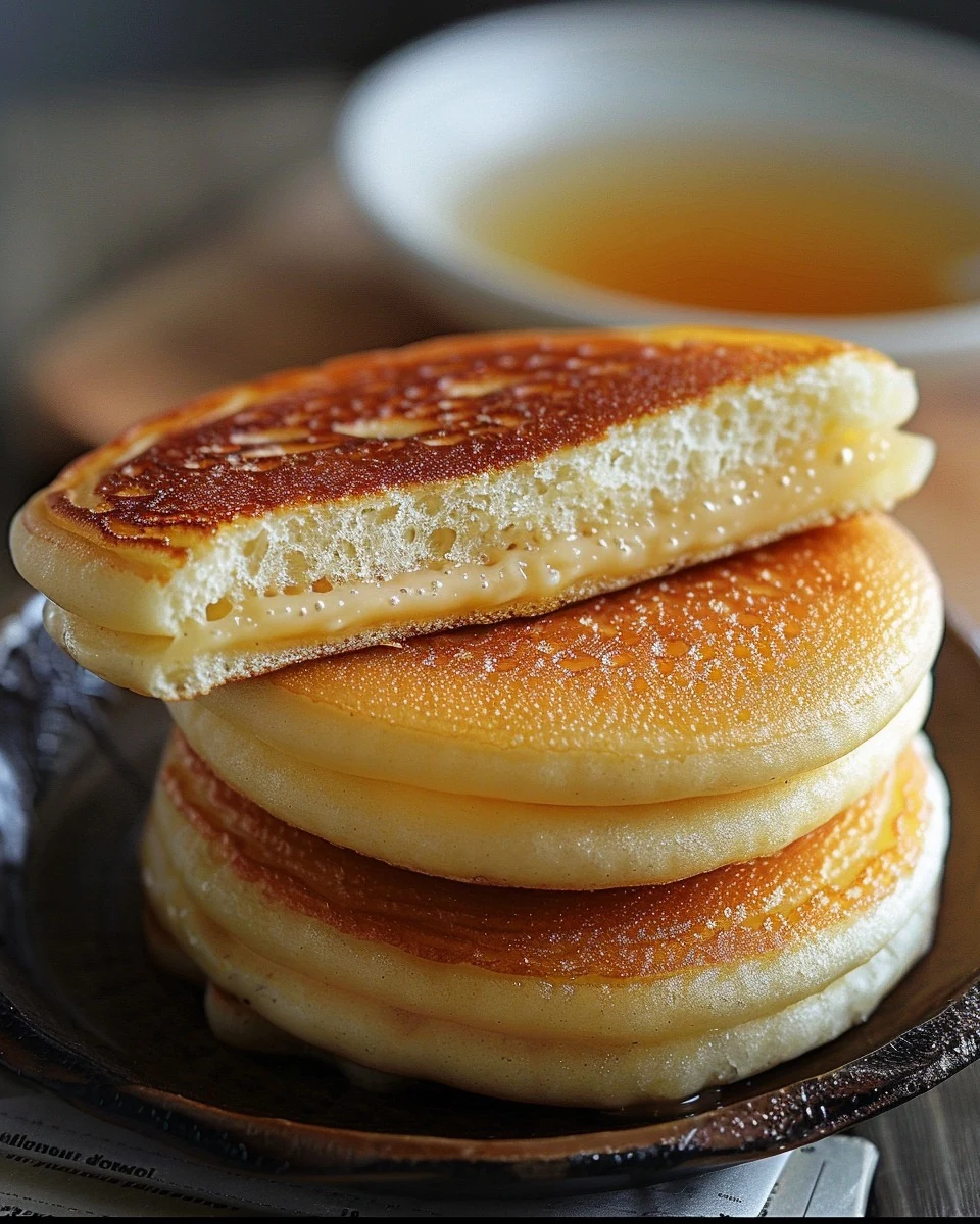 Easy and Quick Japanese Pancakes Dorayaki Filled with Soft Custard finished dish