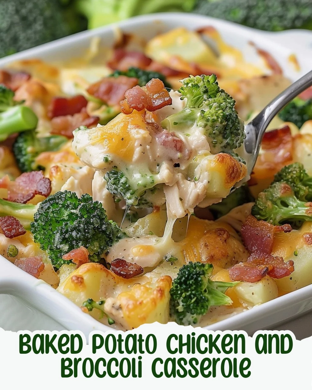 Easy Baked Potato Chicken and Broccoli Casserole Recipe finished dish