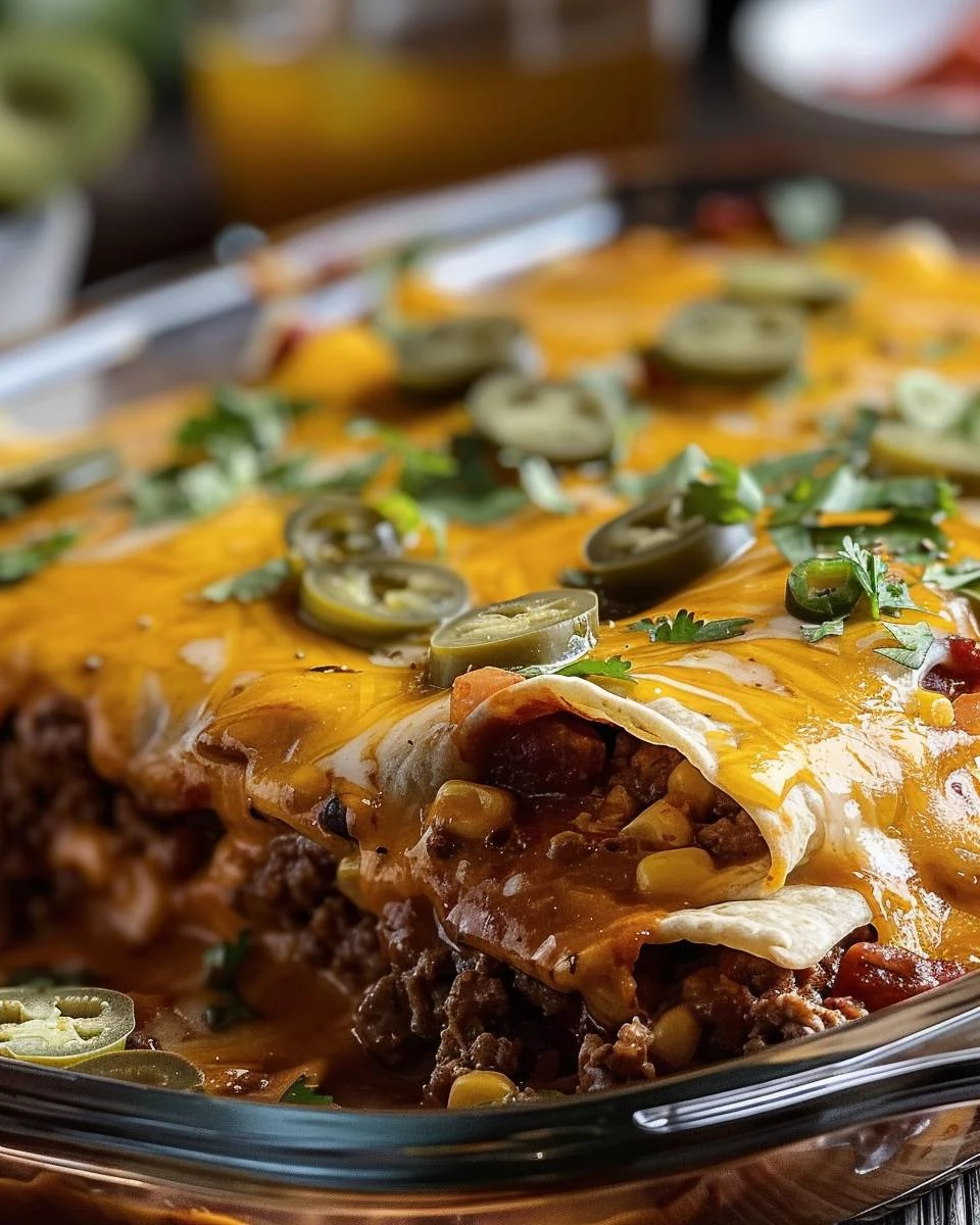 Easy Beef Enchilada Bake Recipe for Family Meals finished dish