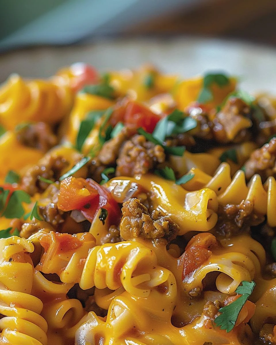 Easy Cheesy Beef Taco Pasta for Busy Nights finished dish