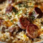 Easy Cheesy Sausage and Rice Casserole Recipe finished dish