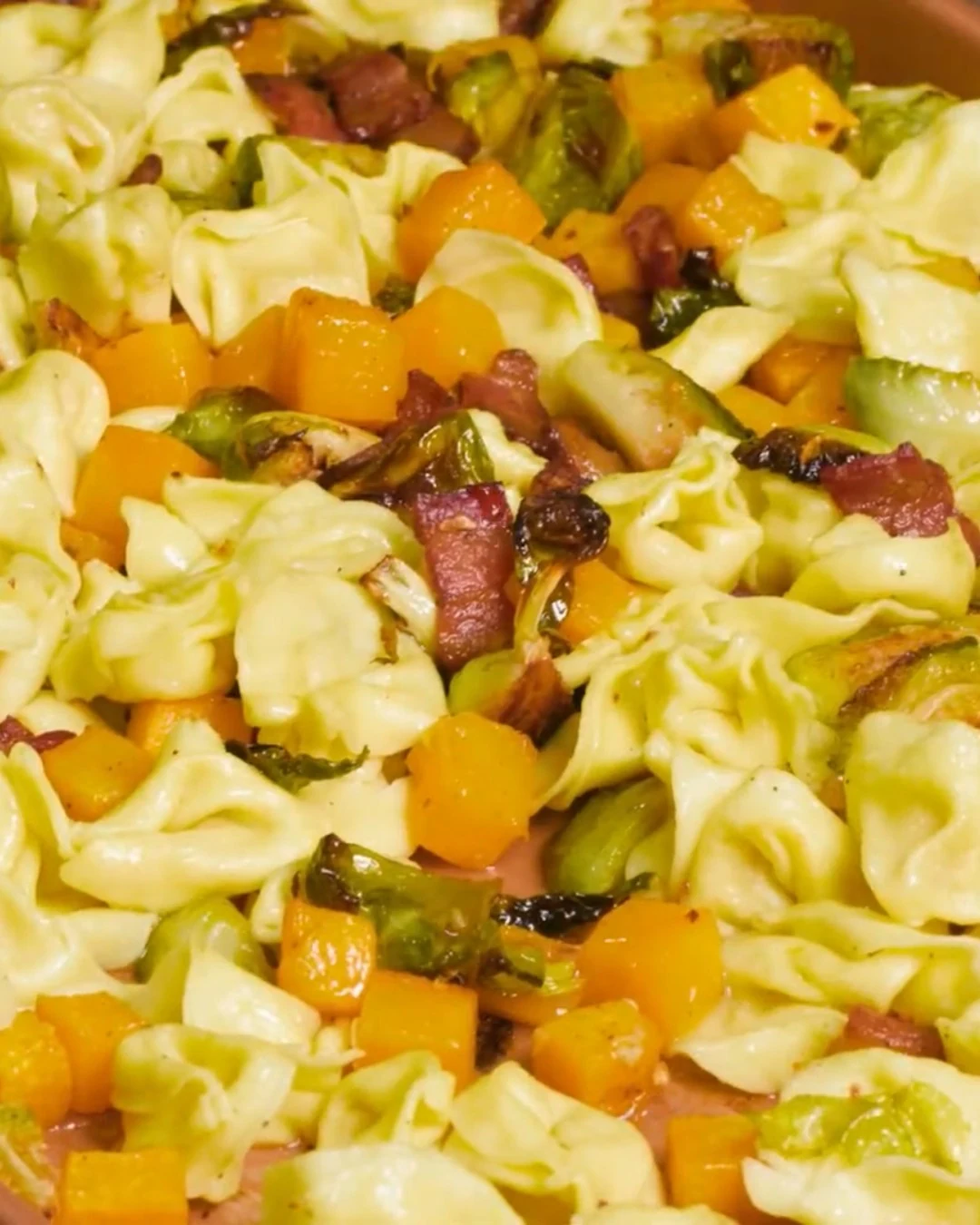 Easy Cheesy Tortellini with Bacon and Brussels Sprouts Recipe finished dish