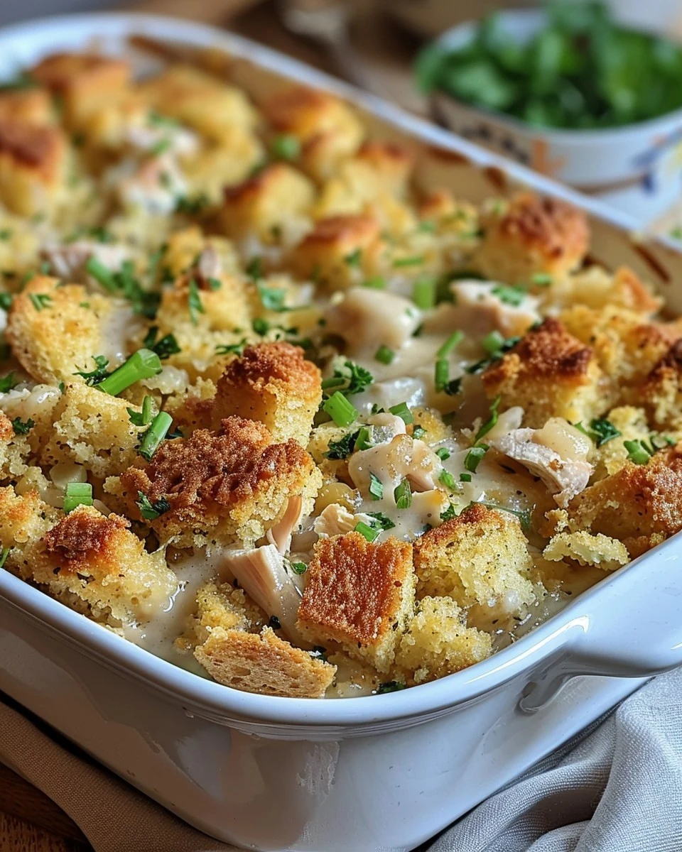 Easy Chicken and Dressing Casserole Recipe finished dish